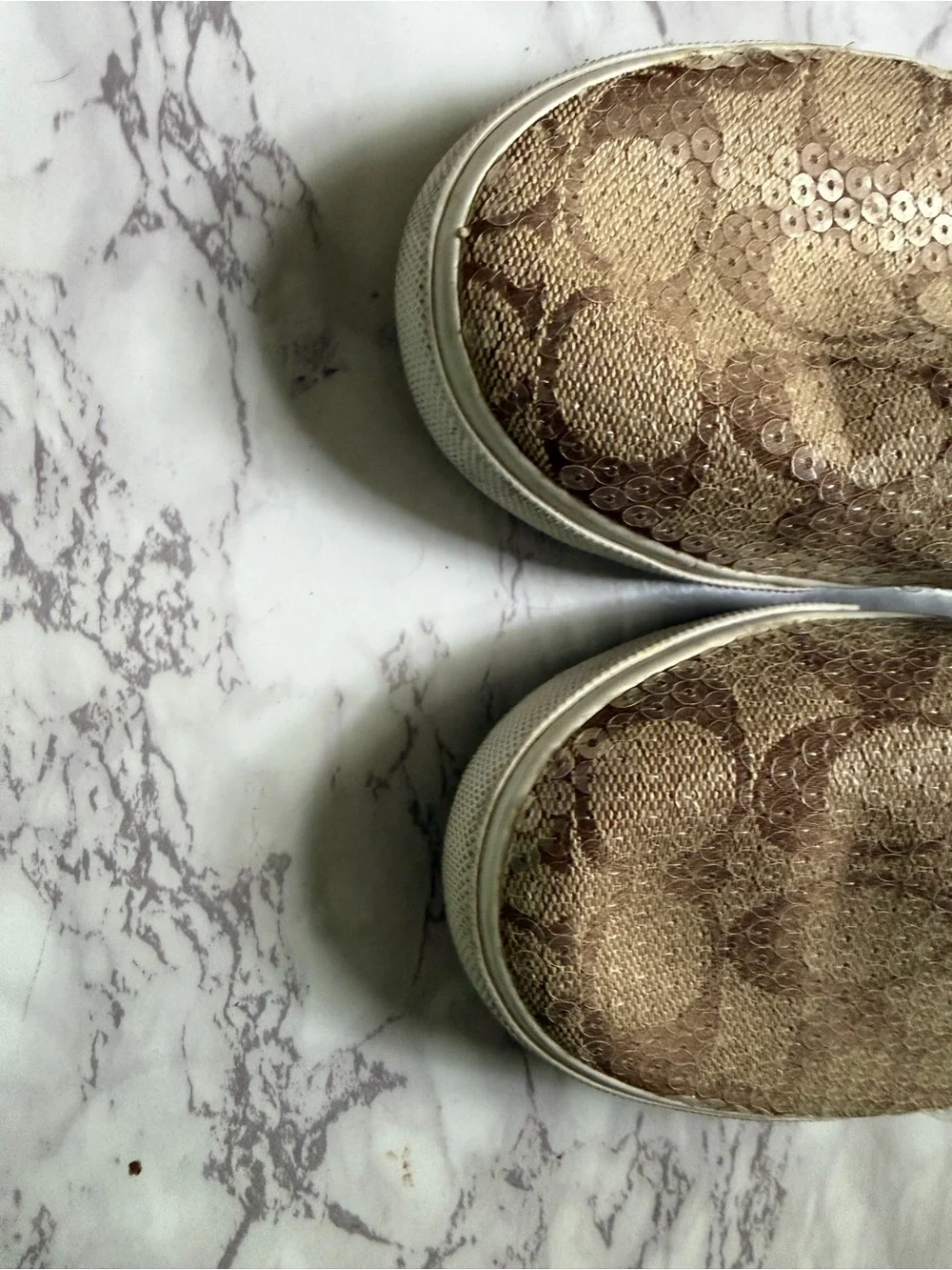 Coach Sequin Signature Slip-On in Gold and Brown sz 6